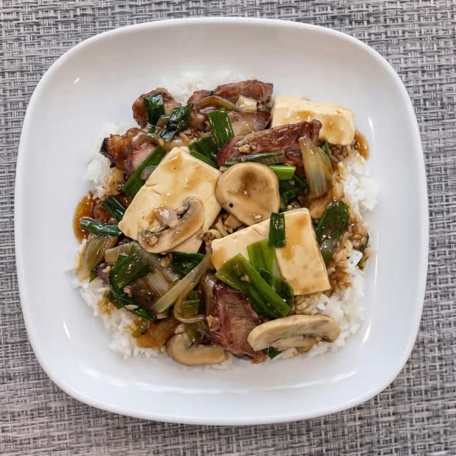 BBQ Pork with Tofu on Rice / 豆腐叉燒飯.